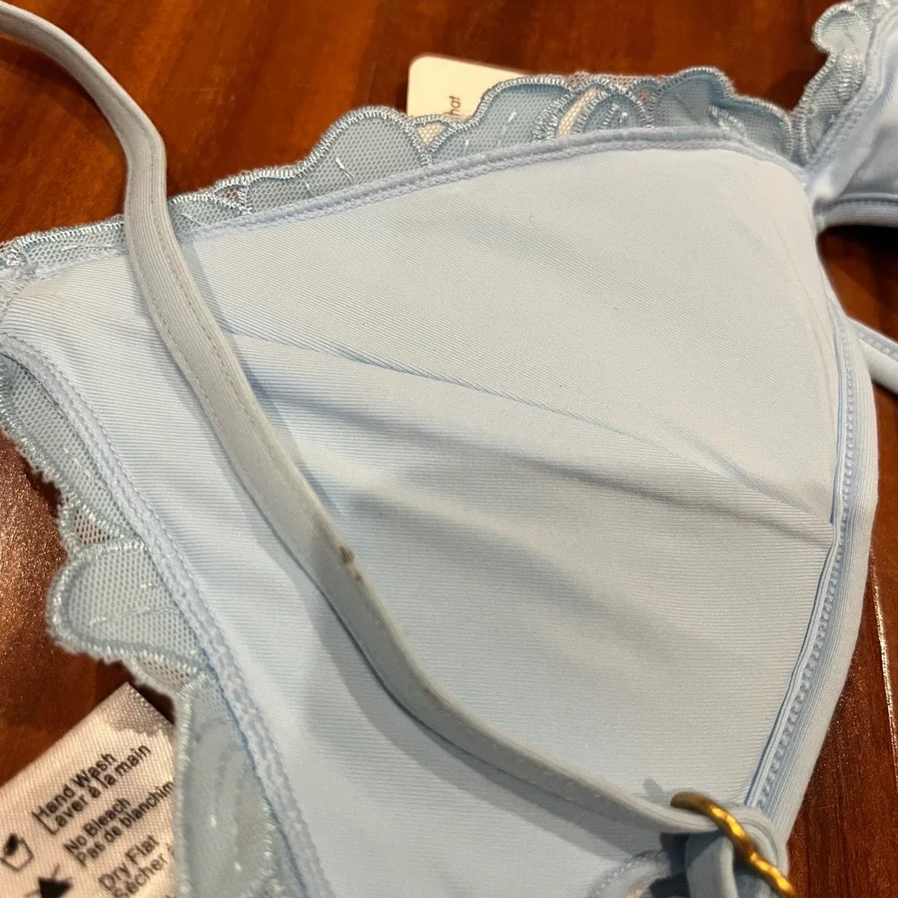 LSpace Blue Bikini Top Floral Triangle Light Lace Monica‎ Wise Swim New Size XS
